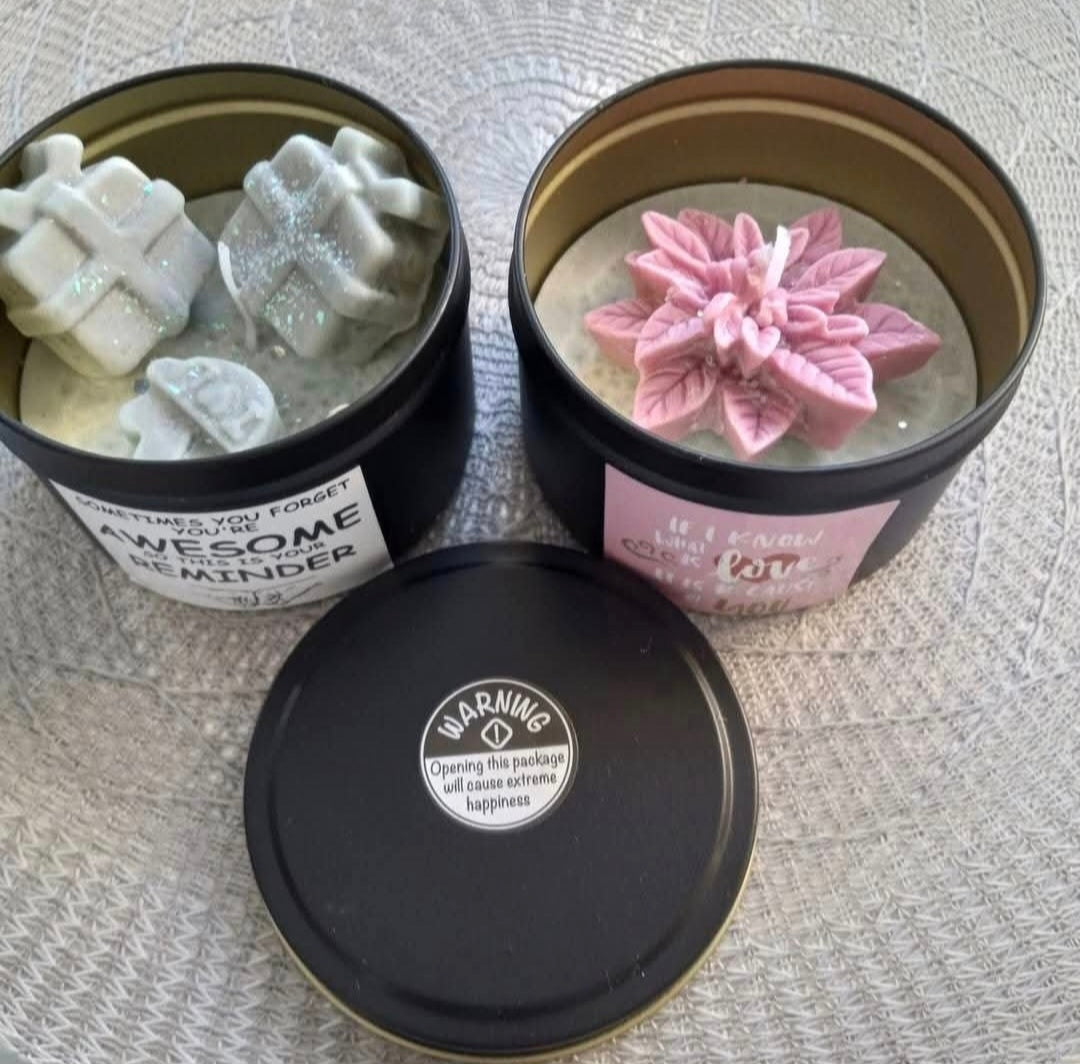 Handmade Soy Candle in a Metal Jar with Motivational Sticker