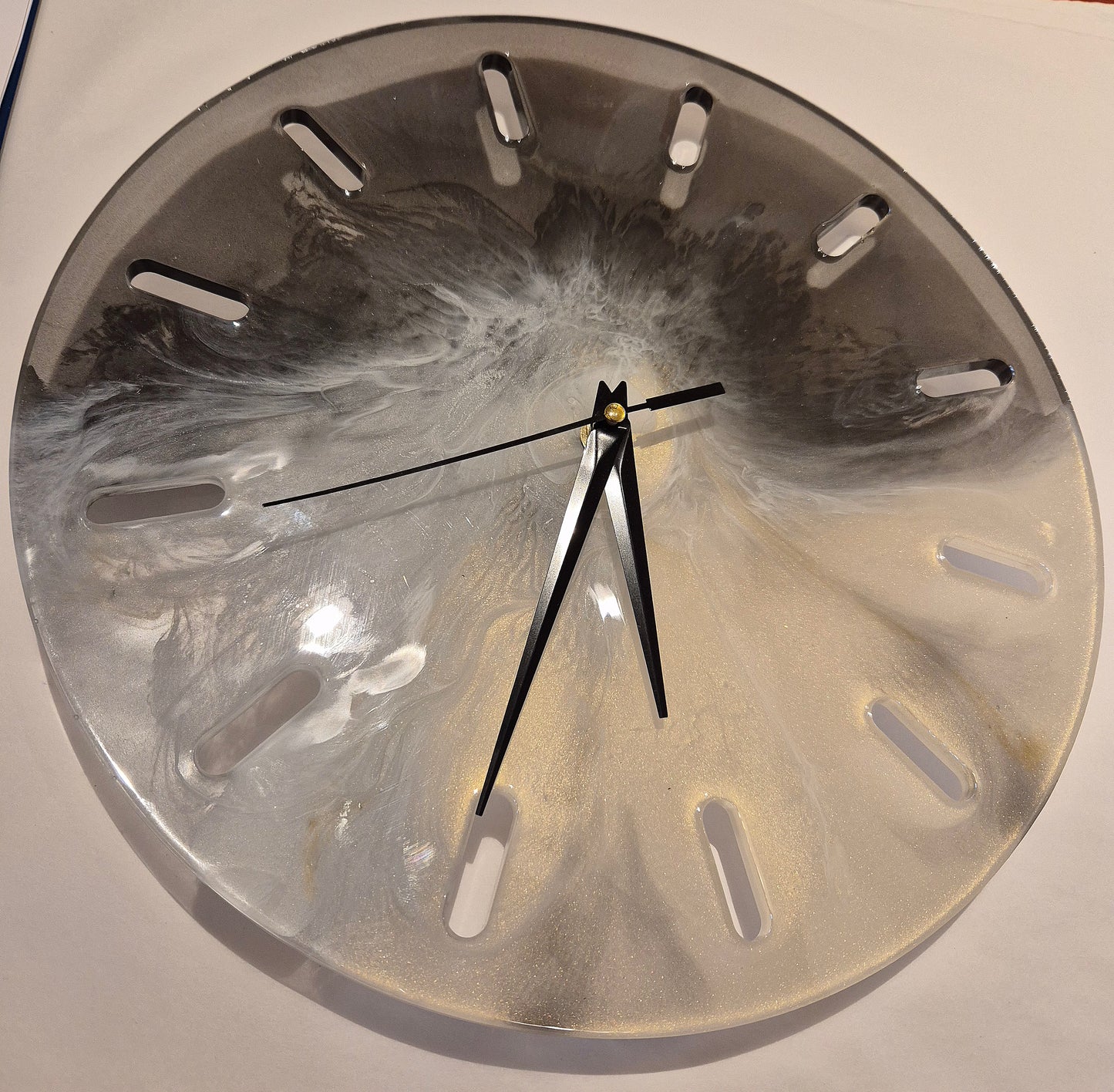 Handmade Resin Wall Clock – Elegant Black, White, and Gold Design