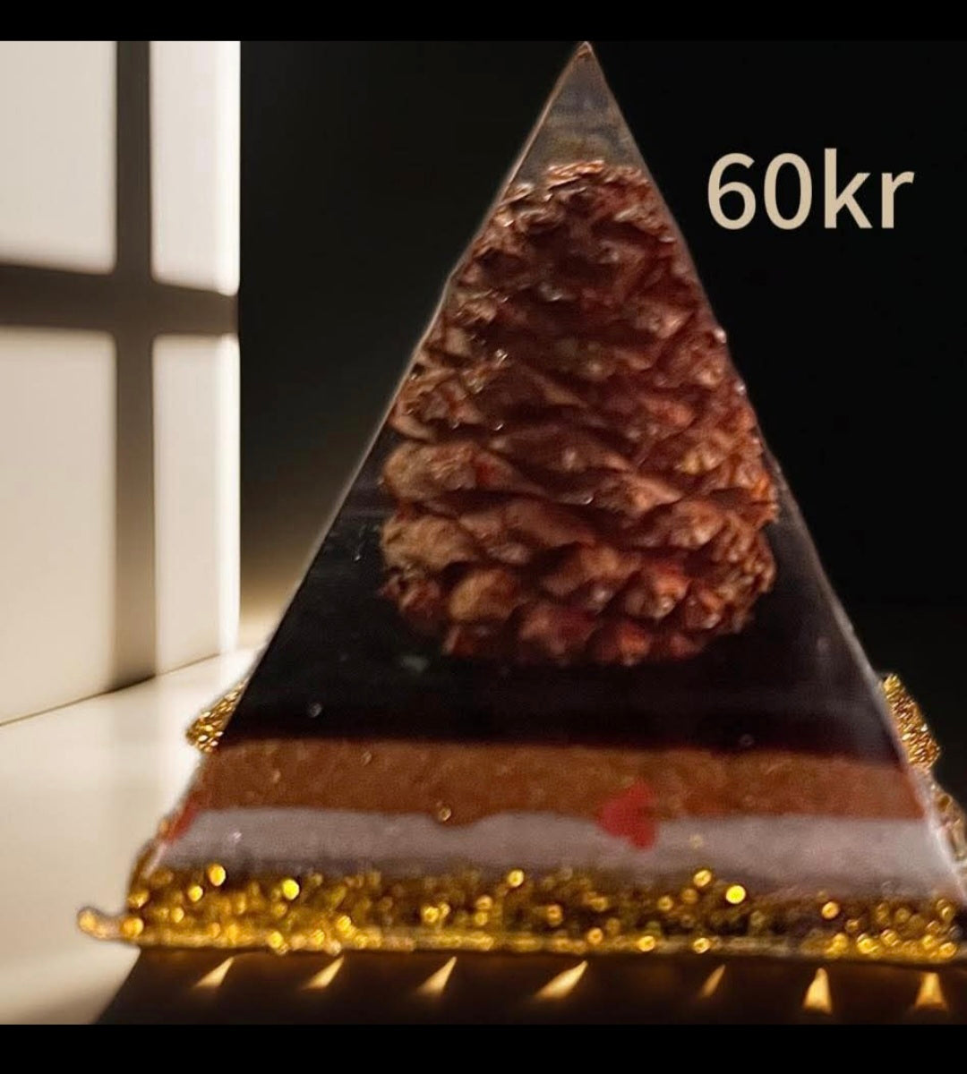 Handmade Epoxy Resin Pyramid with a Real Pine Cone