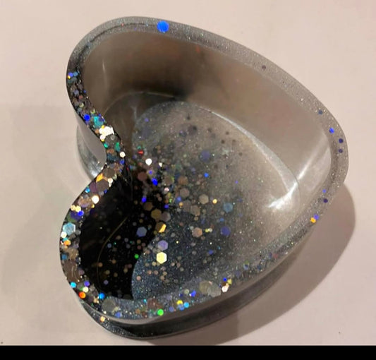 Silver Galaxy Heart Resin Tray