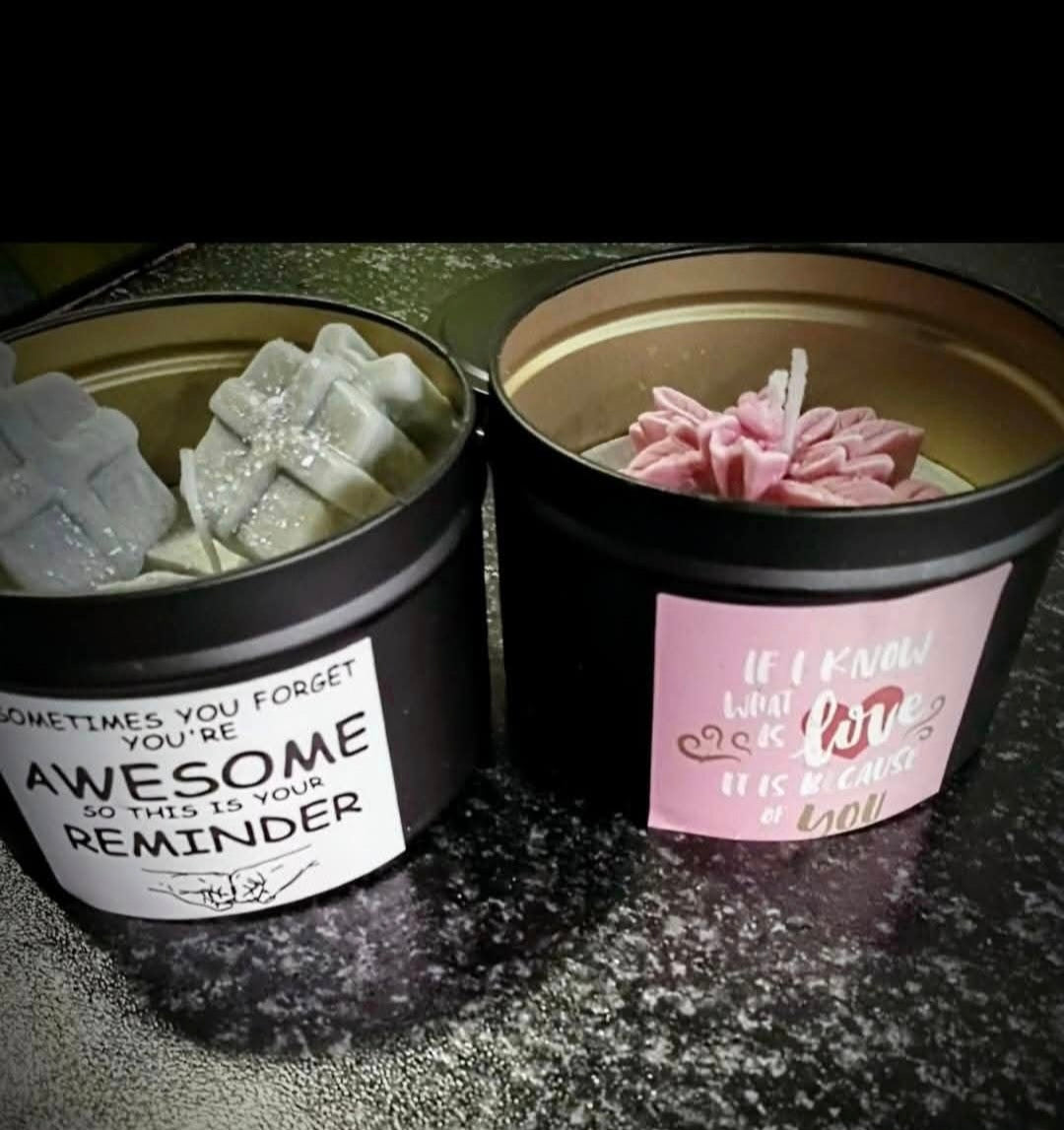 Handmade Soy Candle in a Metal Jar with Motivational Sticker