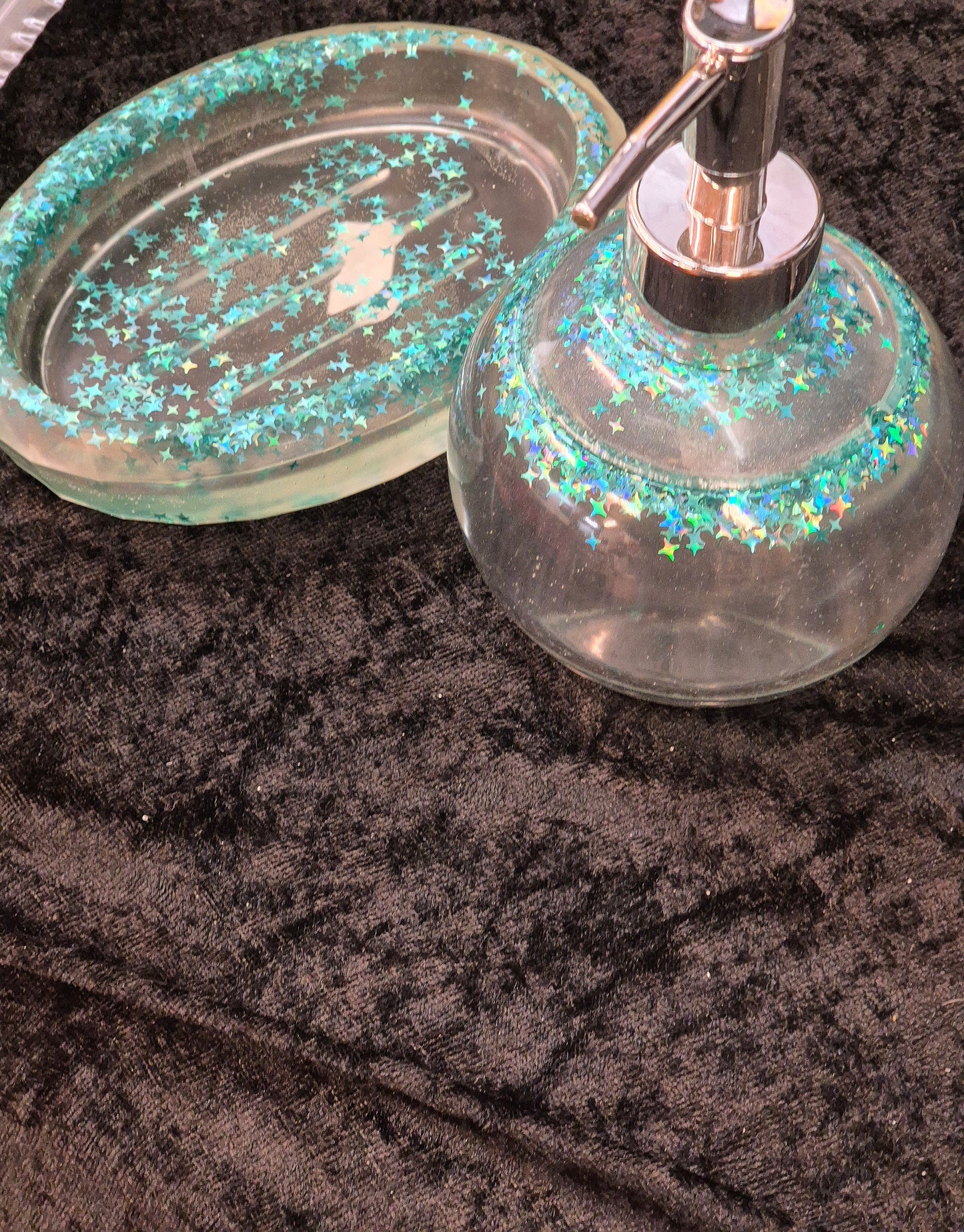 Handmade Epoxy Resin Soap Dispenser & Tray Set