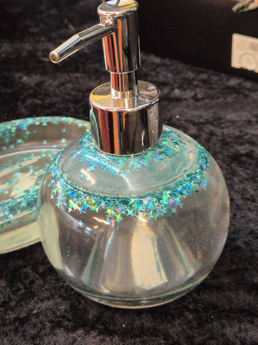 Handmade Epoxy Resin Soap Dispenser & Tray Set