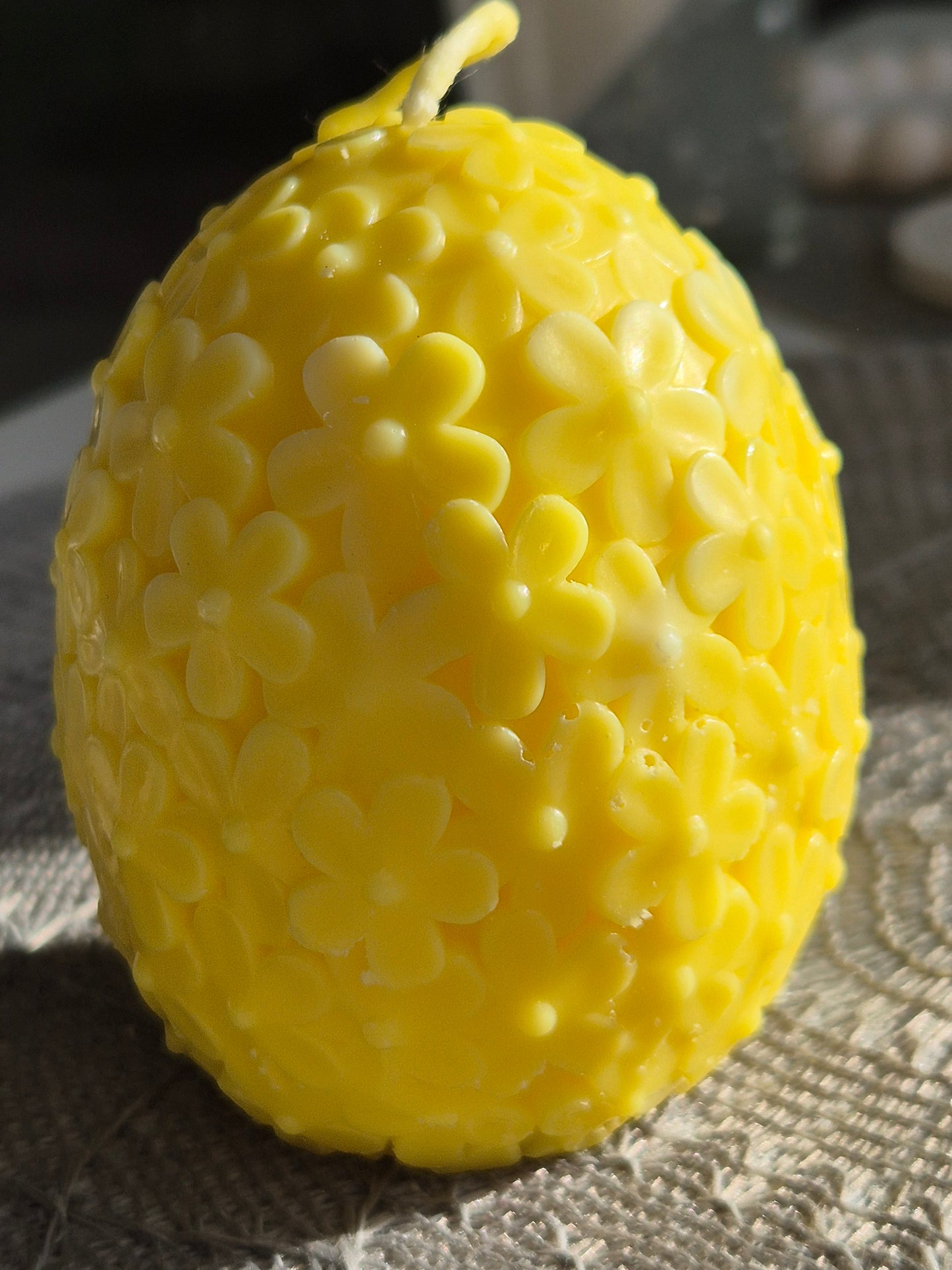 Handmade Egg-Shaped Candle with Floral Design
