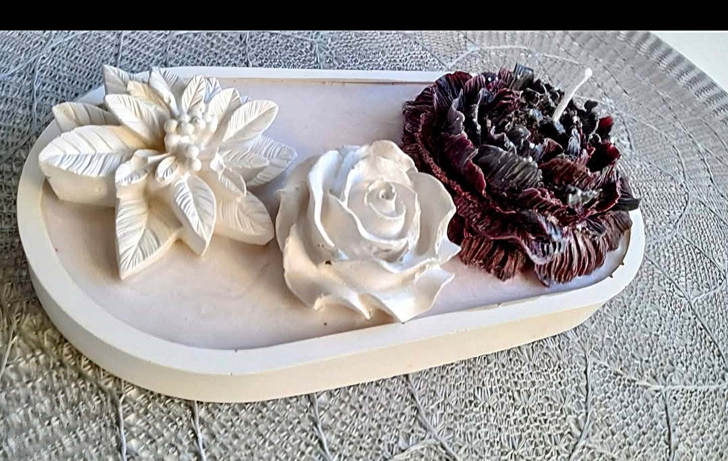 This is a beautifully handcrafted decorative set featuring intricate floral designs.