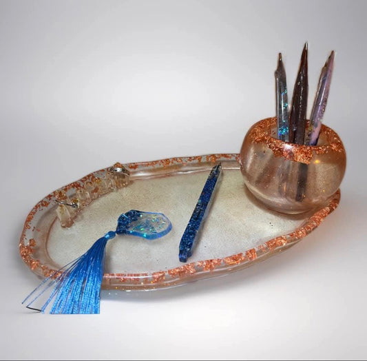 Luxury Handmade Epoxy Desk Set – Golden Elegance ✨